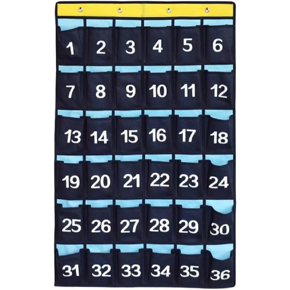 Numbered Pocket Chart Over Door Hanging Classroom Organizer for Cell Phones Calc